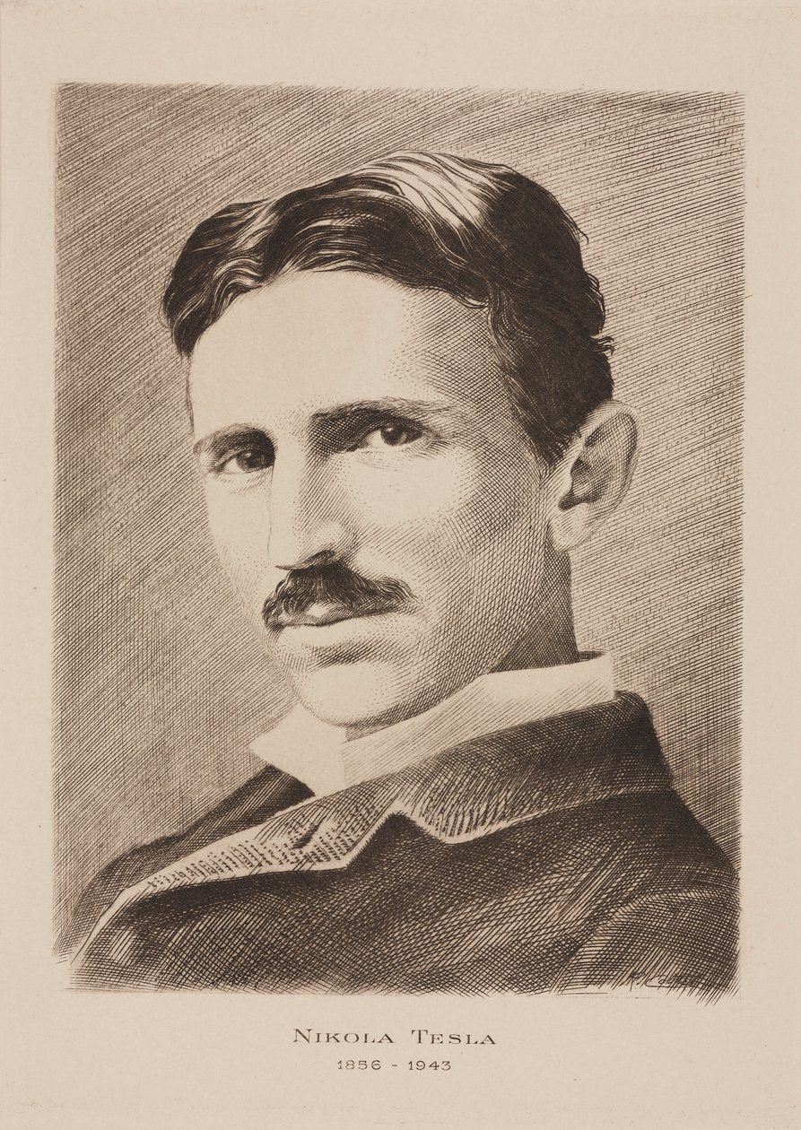 Nikola Tesla, ingegnere, fisico e inventore serbo nato in Croazia, c. 1885 da Unbekannt