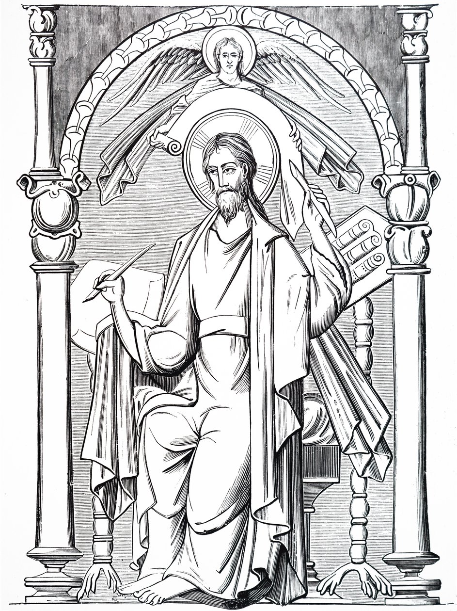 Uno degli Evangelisti che scrive su pergamena da Unbekannt
