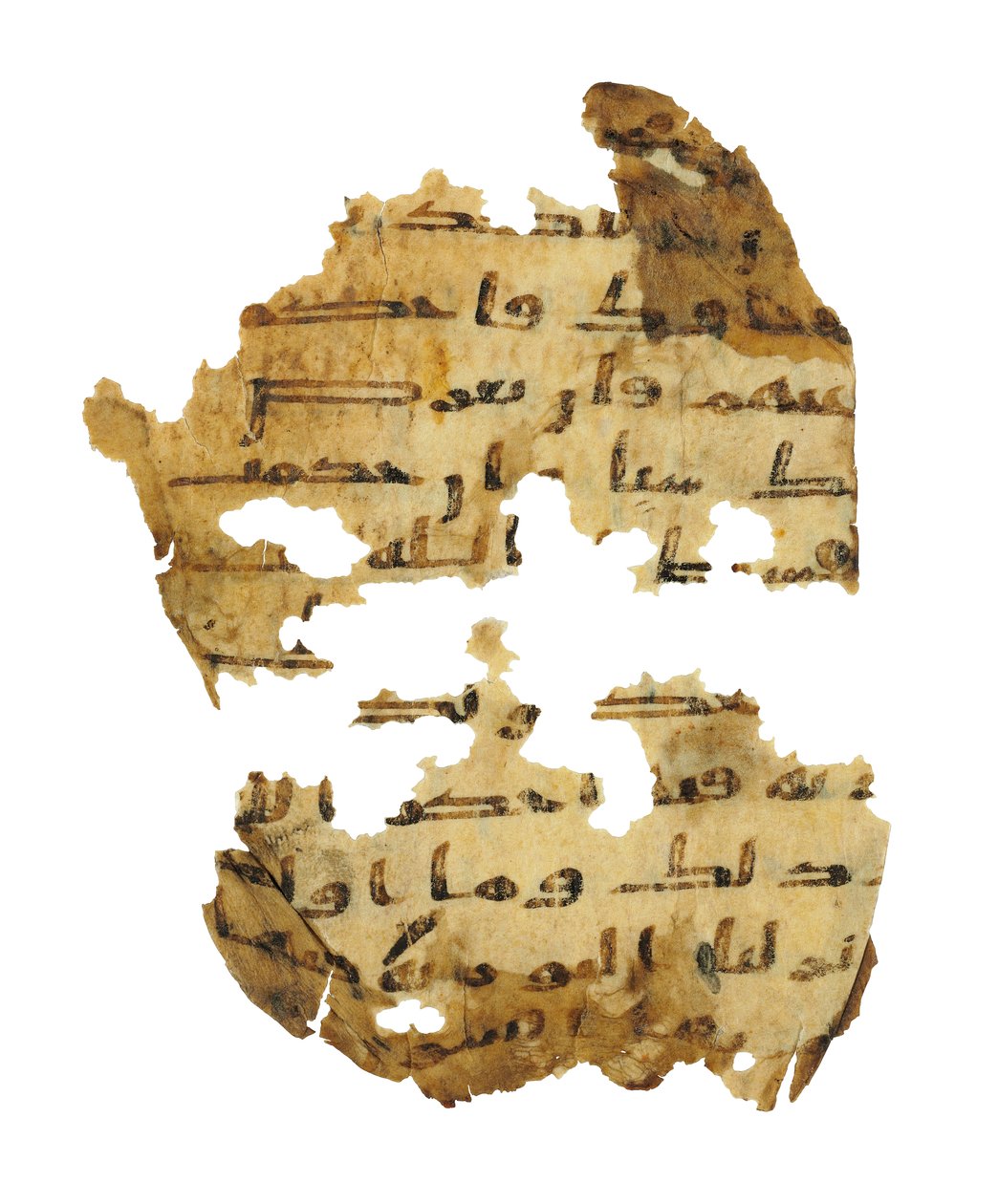 Pagina da un palinsesto del Corano non registrato copiato su una precedente Bibbia copta, probabilmente Egitto, c.8° secolo da Unbekannt