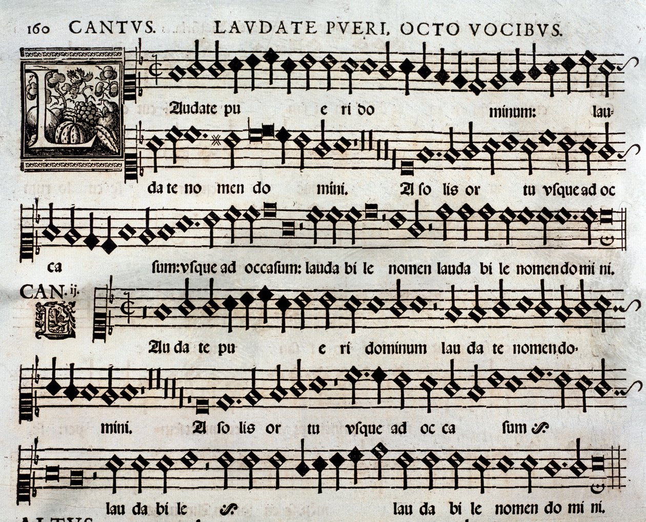 Pagina dello spartito musicale del salmo Laudate pueri a 8 voci di Tomás Luis de Victoria da Unbekannter Künstler