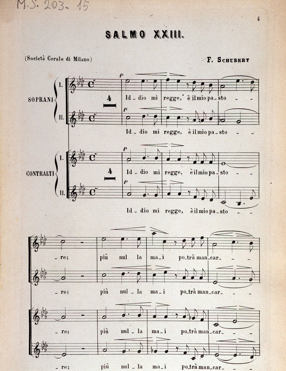 Pagina di spartito musicale del Salmo 23, op 132, D 706 di Franz Schubert da Unbekannter Künstler