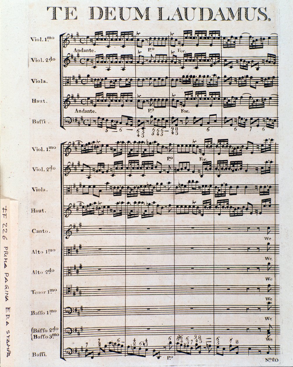 Pagina di spartito musicale del Te Deum di G F Handel da Unbekannter Künstler