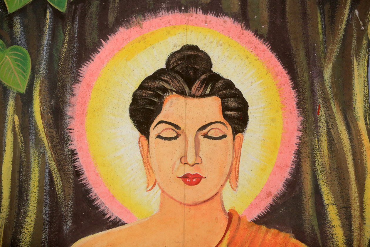 Dipinto che raffigura la storia della vita di Shakyamuni Buddha. Wat Naxai. Vientiane. Laos, 20151106, Vientiane, Laos da Unbekannt