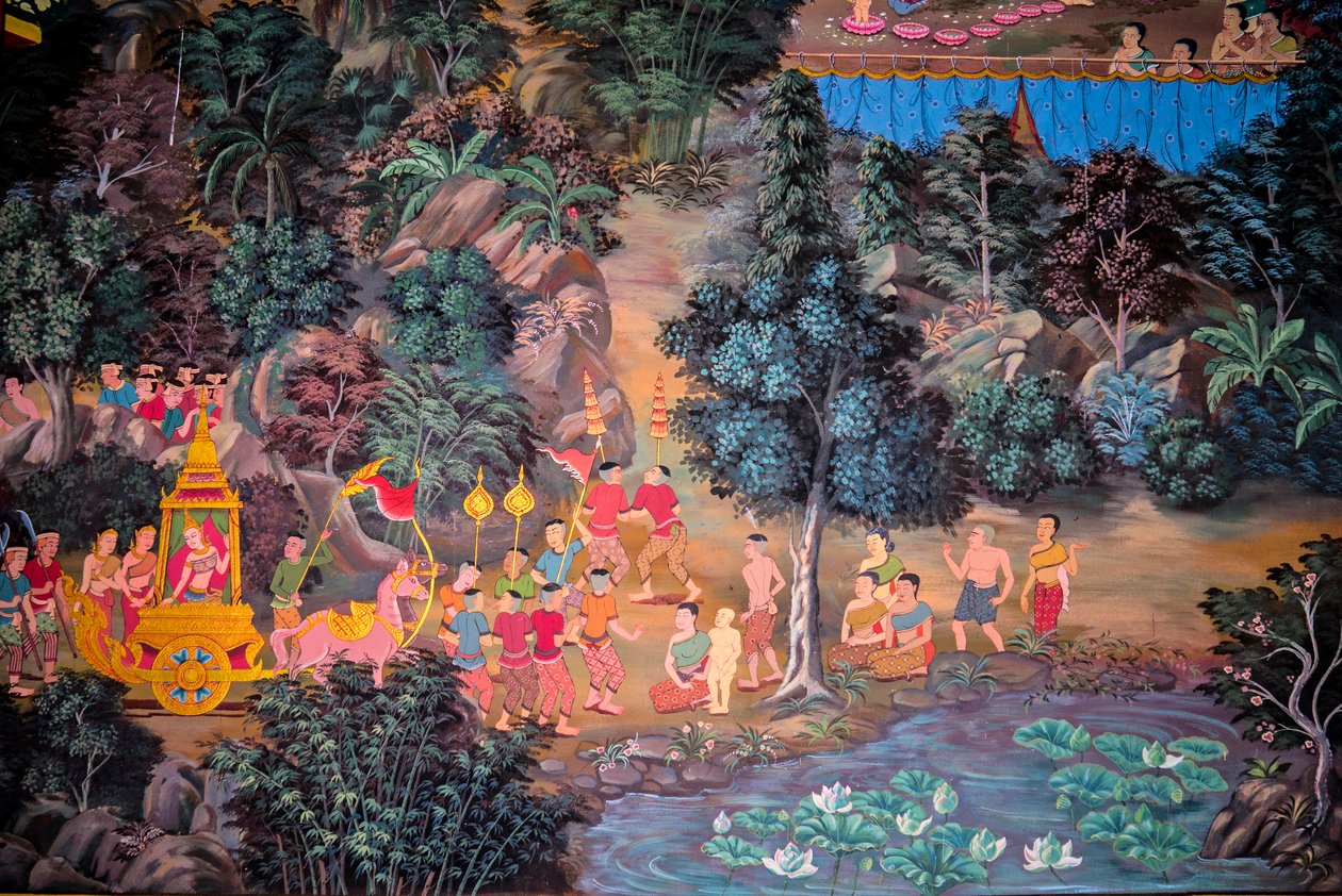 Dipinti di scene di villaggio con Buddha in Thailandia, Wat bang riang, Thub Pat, Phang Nga, Thailandia, Asia (foto) da Unbekannter Künstler