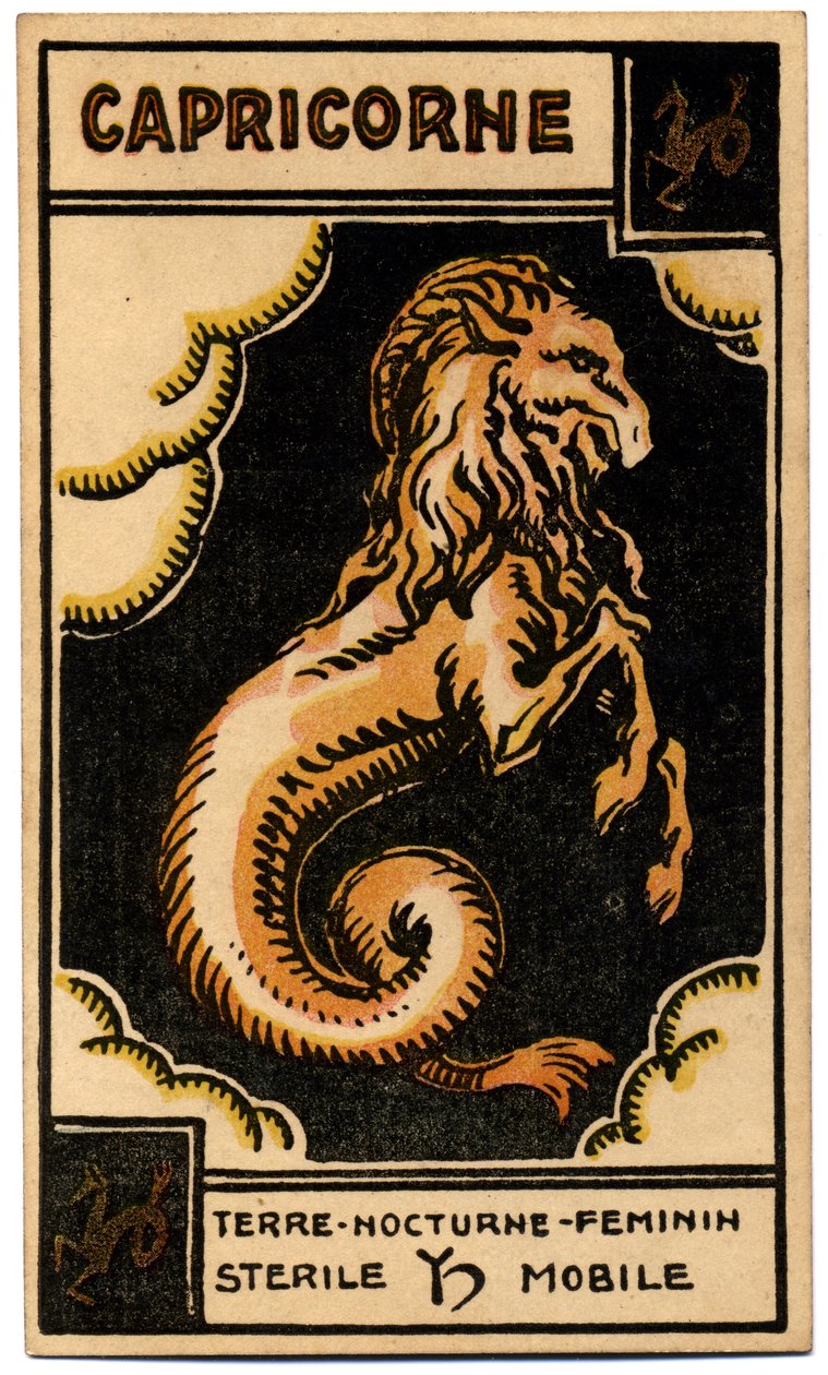 Paranormale. Astrologia. Capricorno (il Capricorno). Carta astrologica da: Le Tarot Astrologique, di Georges Muchery, Francia da Unbekannter Künstler