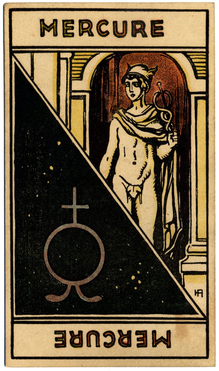 Paranormale. Astrologia. Mercurio (pianeta). Carta astrologica da: Le Tarot Astrologique, di Georges Muchery, Francia da Unbekannter Künstler