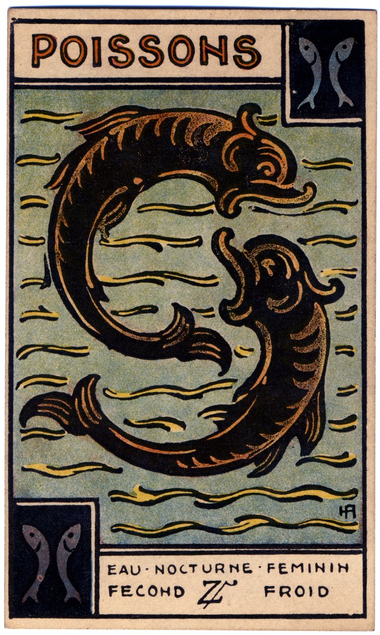 Paranormale. Astrologia. Pesci (il Pesce). Carta astrologica da: Le Tarot Astrologique, di Georges Muchery, Francia da Unbekannter Künstler