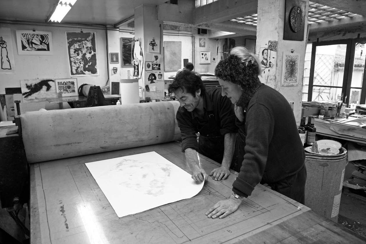 Scoperta da incisione dopo la stampa. Laboratorio di incisione Pasnic a Parigi nel 2009. da Unbekannt