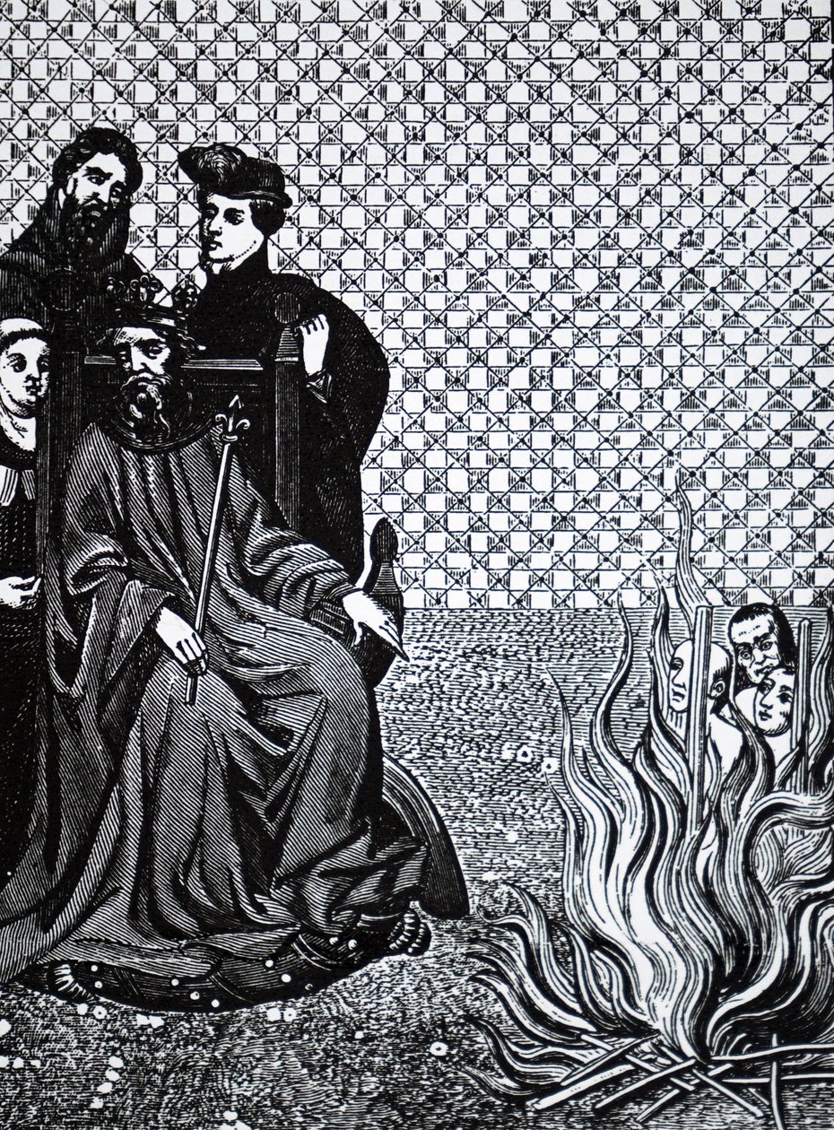 Filippo II di Francia che condanna i discepoli del teologo francese Amaury da Unbekannt