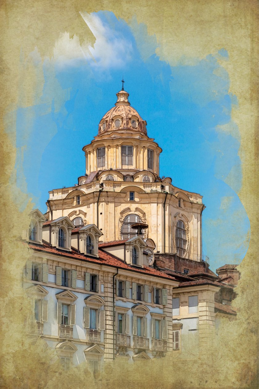 Piazza Castello: chiesa di San Lorenzo, Torino, Piemonte, Italia (foto manipolata) da Unbekannt