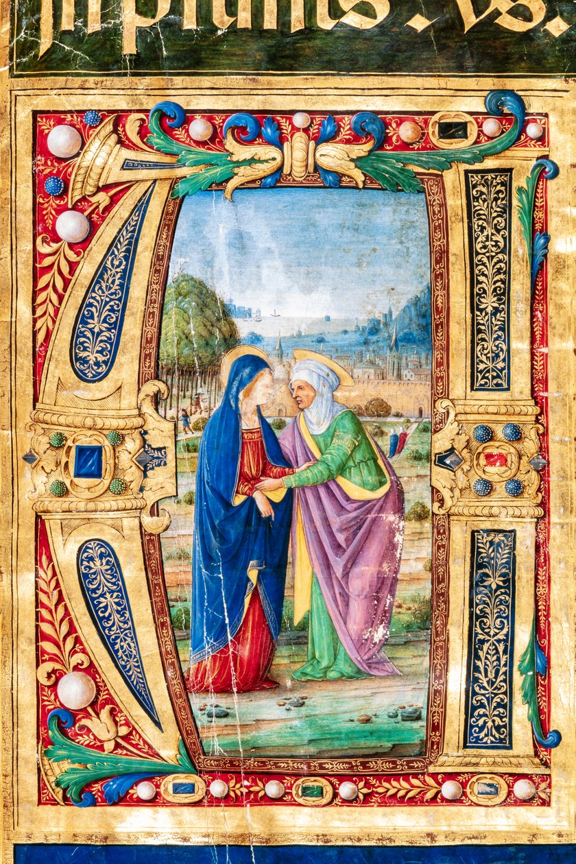 Biblioteca Piccolomini: libro del coro, cod. 14.P., ff. 2r con "la Visitazione di Maria e Sant