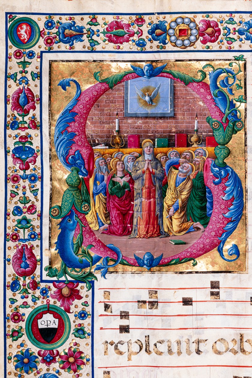 Biblioteca Piccolomini: libro corale, cod. 23.8, ff. 100v con “La Pentecoste”, di Girolamo da Cremona. (dettaglio) da Unbekannter Künstler