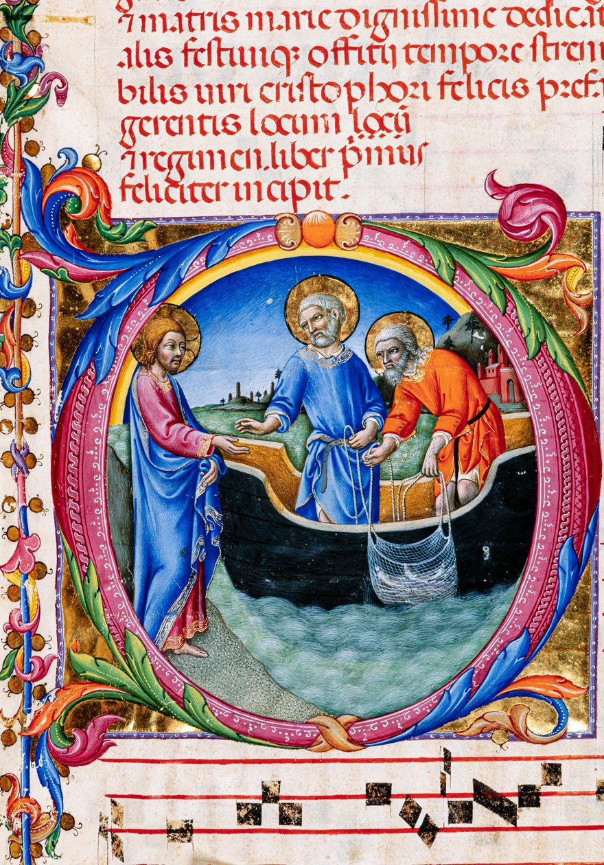 Biblioteca Piccolomini: libro corale, cod. 27.11, ff. 1r con la Chiamata di San Pietro e Sant