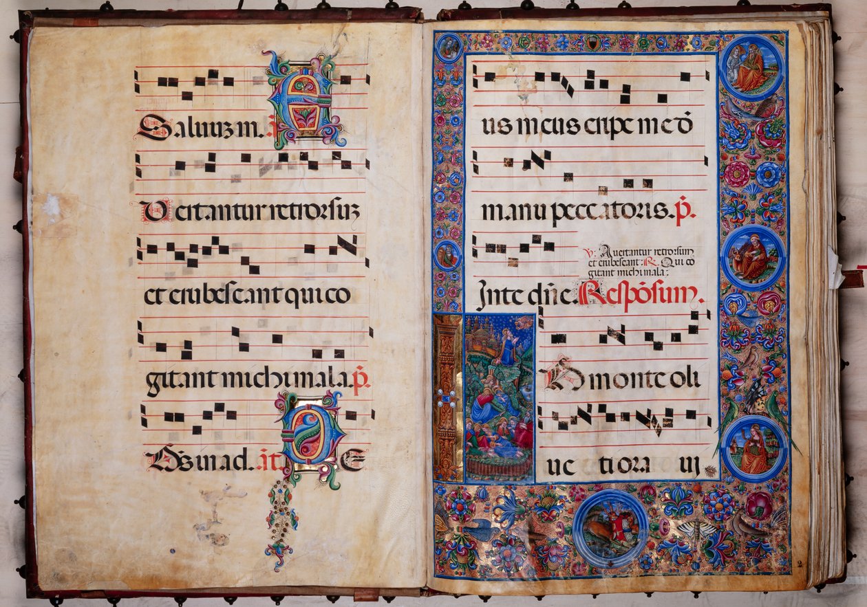 Biblioteca Piccolomini: libro del coro, cod. 8-H, ff. 1v-2r con "Cristo nel Giardino del Getsemani" da Unbekannter Künstler