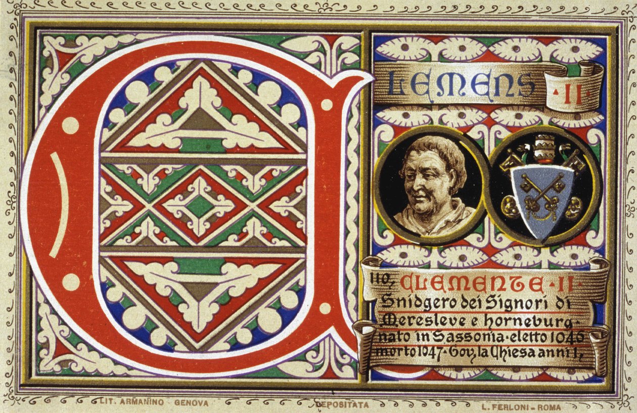 Papa Clemente II (1046-1047). Cromolitografia del 1903 da Unbekannter Künstler