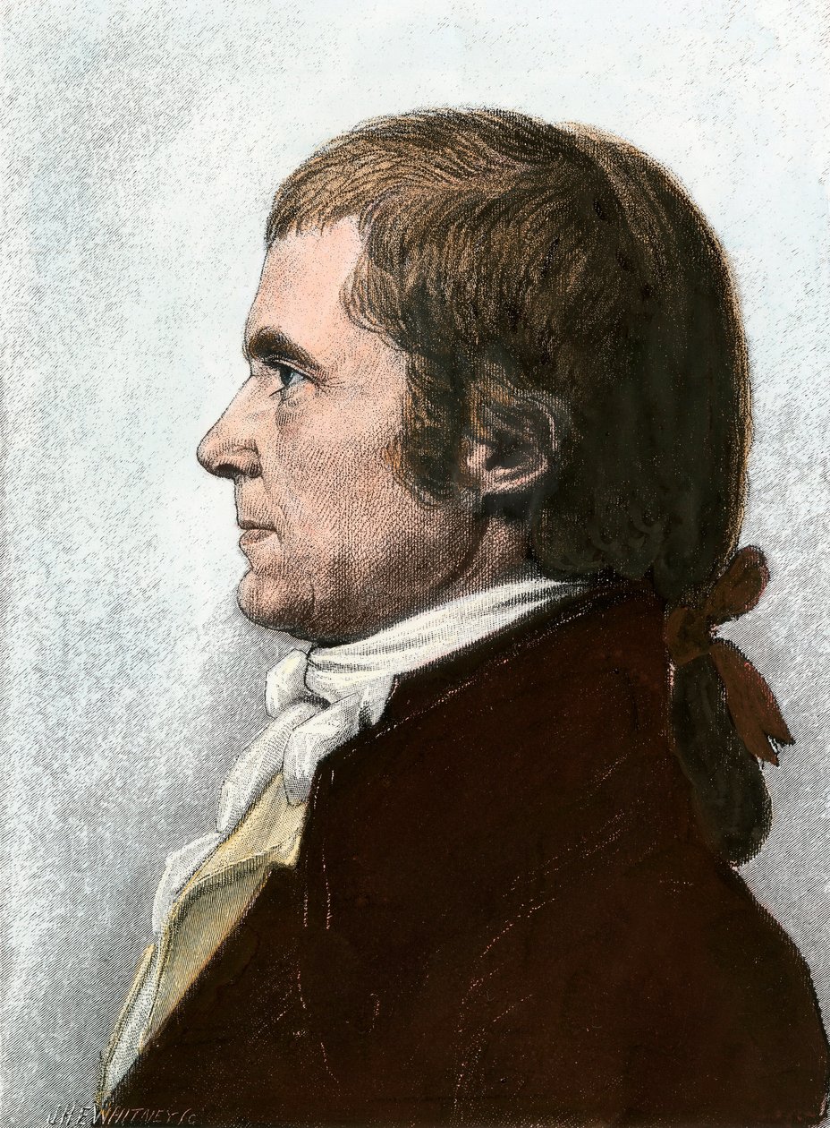 Ritratto di John Marshall (1755-1835), avvocato e statista americano, Presidente della Corte Suprema degli Stati Uniti. Litografia 19° secolo, basata su un dipinto di Charles Fevret de Saint Memin da Unbekannter Künstler