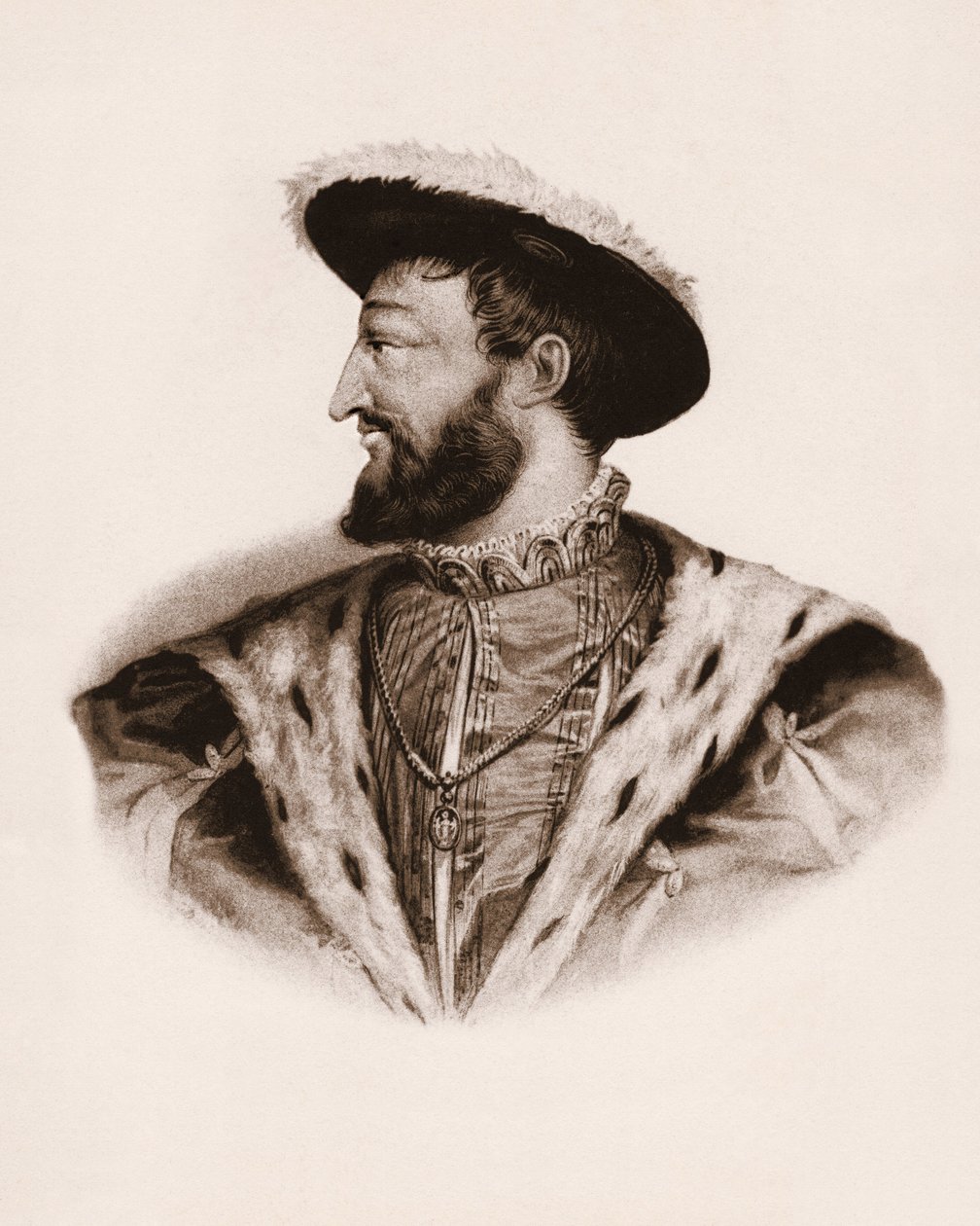 Ritratto del re di Francia Francesco I (1494-1547) (incisione del XIX secolo) da Unbekannter Künstler