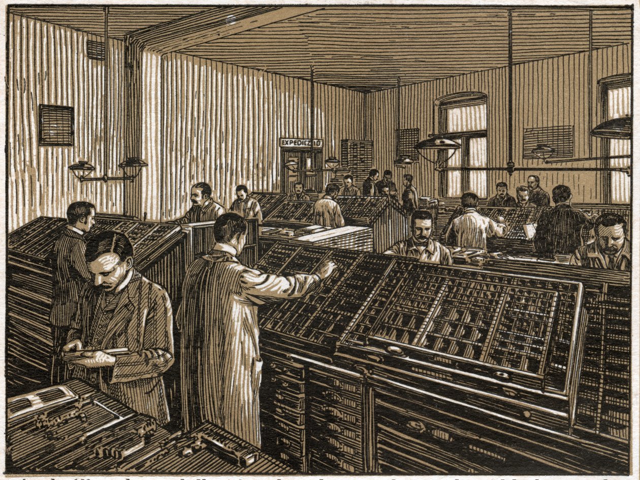 Tipografia a Budapest (incisione, ca. 1910) da Unbekannter Künstler