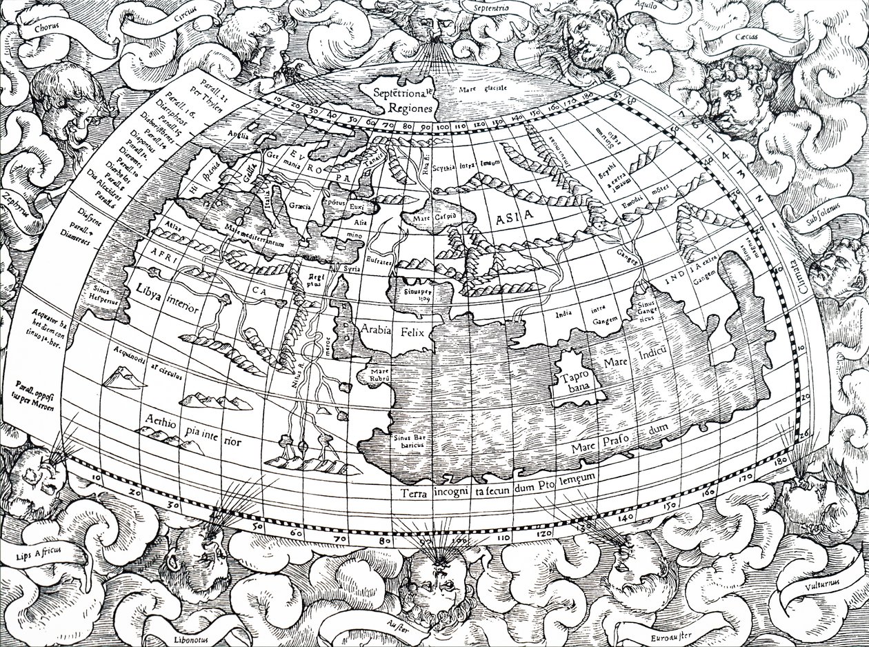 Mappa del mondo allora conosciuto di Tolomeo di Alessandria. da Unbekannt