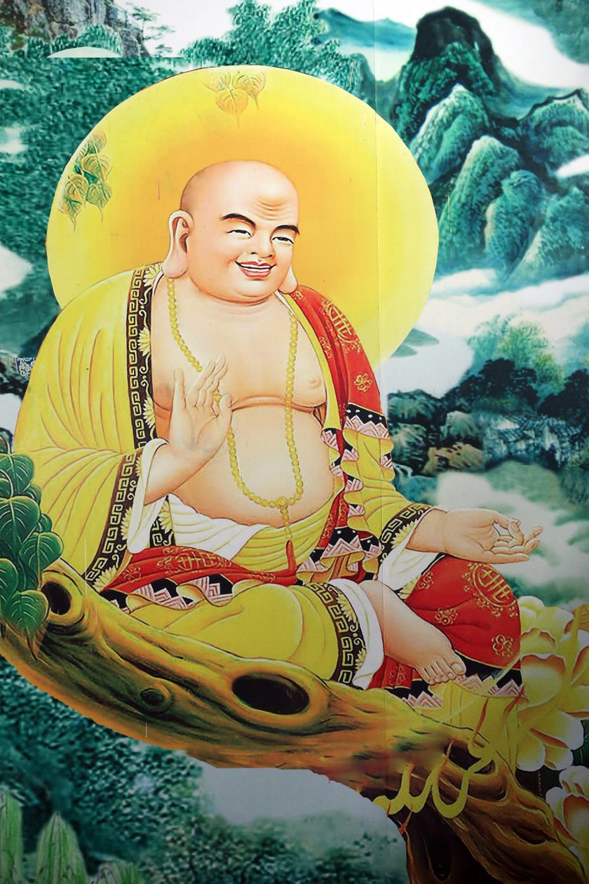 Pagoda buddista Quan The Am. Dipinto del Buddha sorridente. Danang, Vietnam da Unbekannt