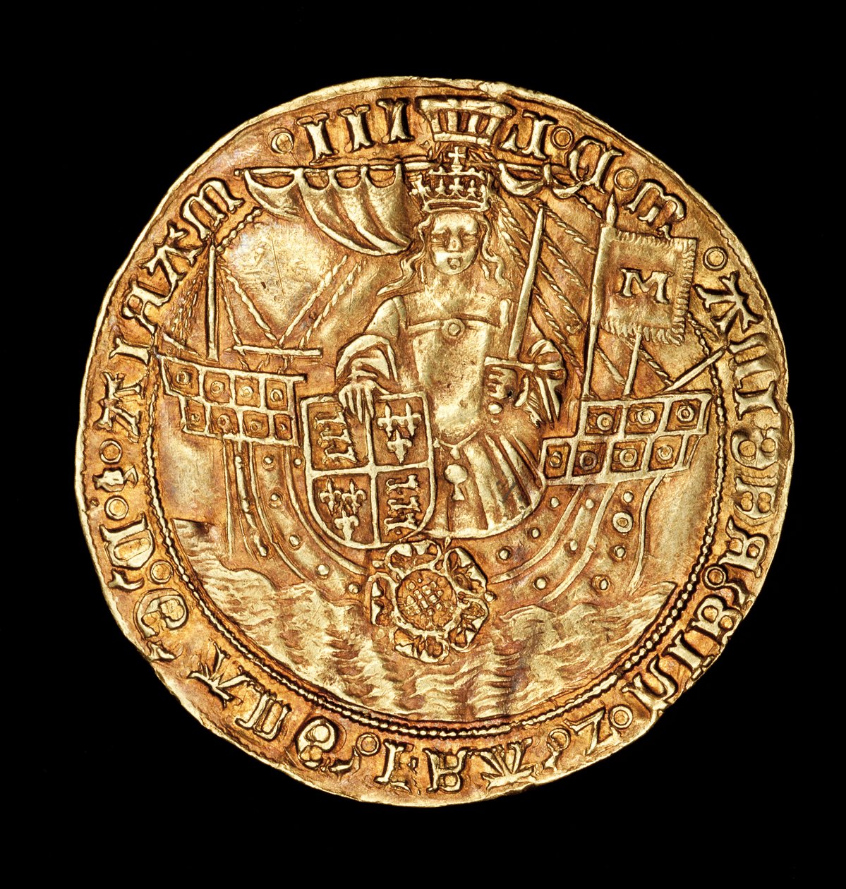Rara moneta inglese, Oro Ryal, Regina Maria (Maria la Sanguinaria) su nave con spada e scudo da Unbekannter Künstler