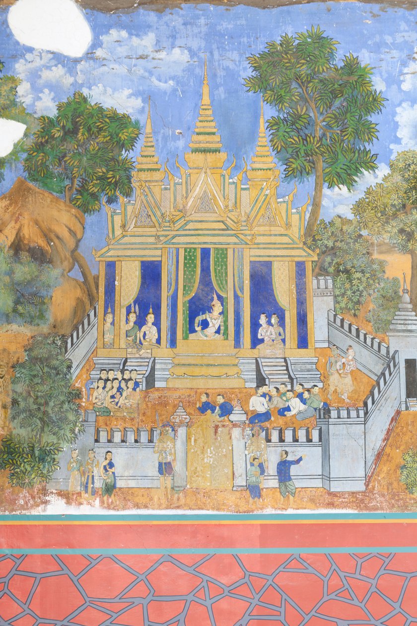 Affreschi del Reamker che adornano le pareti del complesso del palazzo reale a Phnom Penh, Cambogia da Unbekannter Künstler