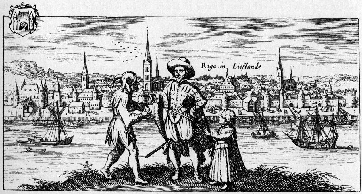 Riga - veduta della città sulla riva del fiume Daugava, c. 1700 da Unbekannter Künstler