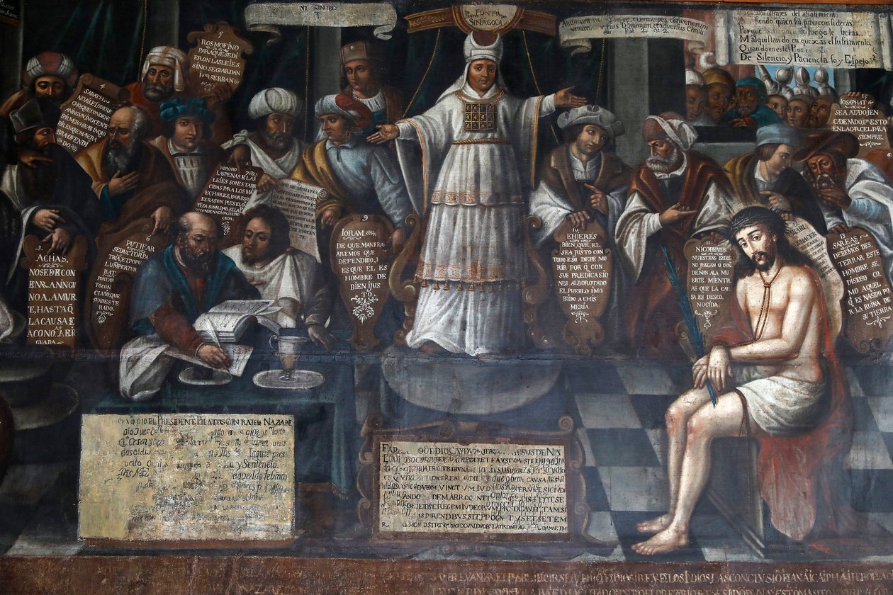 Museo e convento di San Francisco, Quito, Ecuador. Dipinto che raffigura il processo di Gesù da Unbekannter Künstler