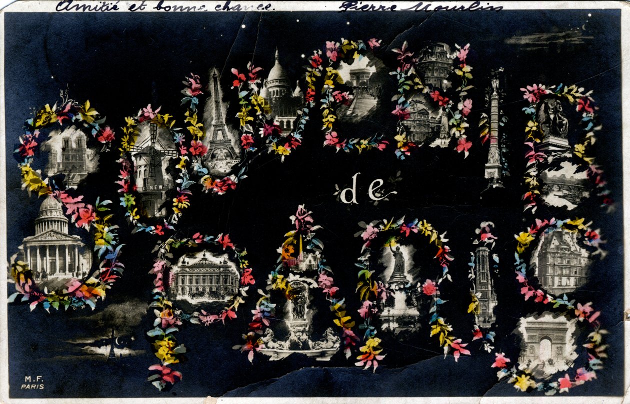 Souvenir di Parigi con diversi monumenti della città - Cartolina datata 1905 da Unbekannt