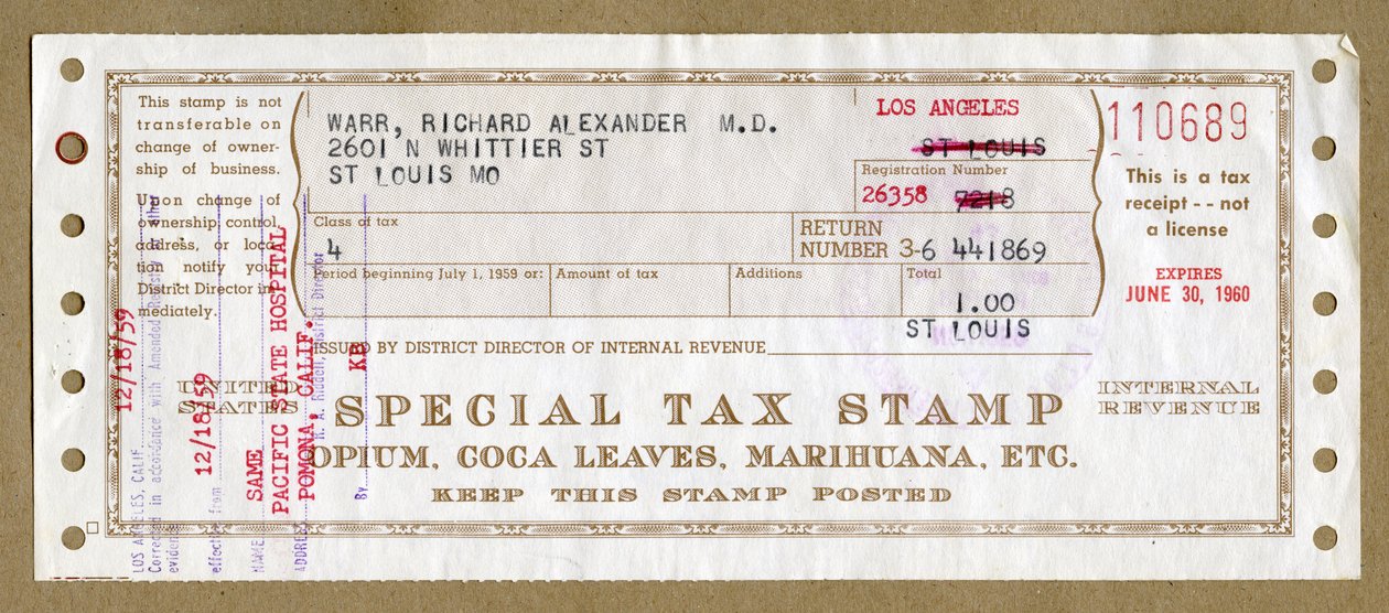 Timbro fiscale speciale per oppio medico, foglie di coca e marijuana da Unbekannt
