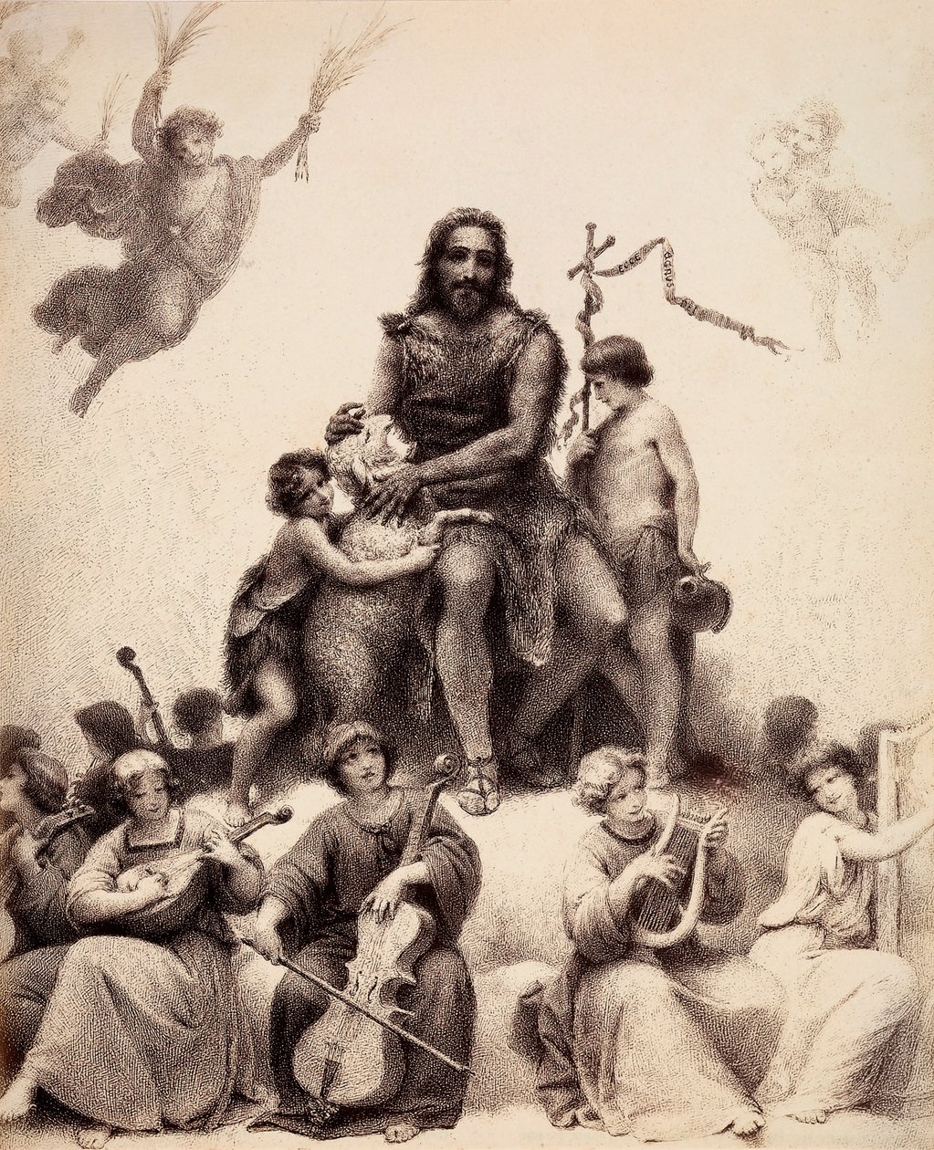 San Giovanni Battista siede, circondato da angeli musicisti, e accarezza un agnello sulla testa. Illustrazione del Canto XXXII del Paradiso della Divina Commedia di Dante Alighieri. Opera di Francesco Scaramuzza dedicata al Comune di Firenze. da Unbekannter Künstler