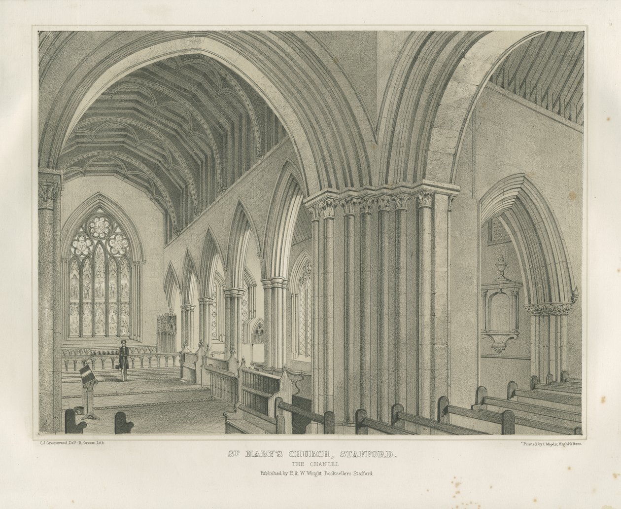 Stafford - Interno della Chiesa di Santa Maria: litografia colorata, nd [c 1845] da Unbekannt
