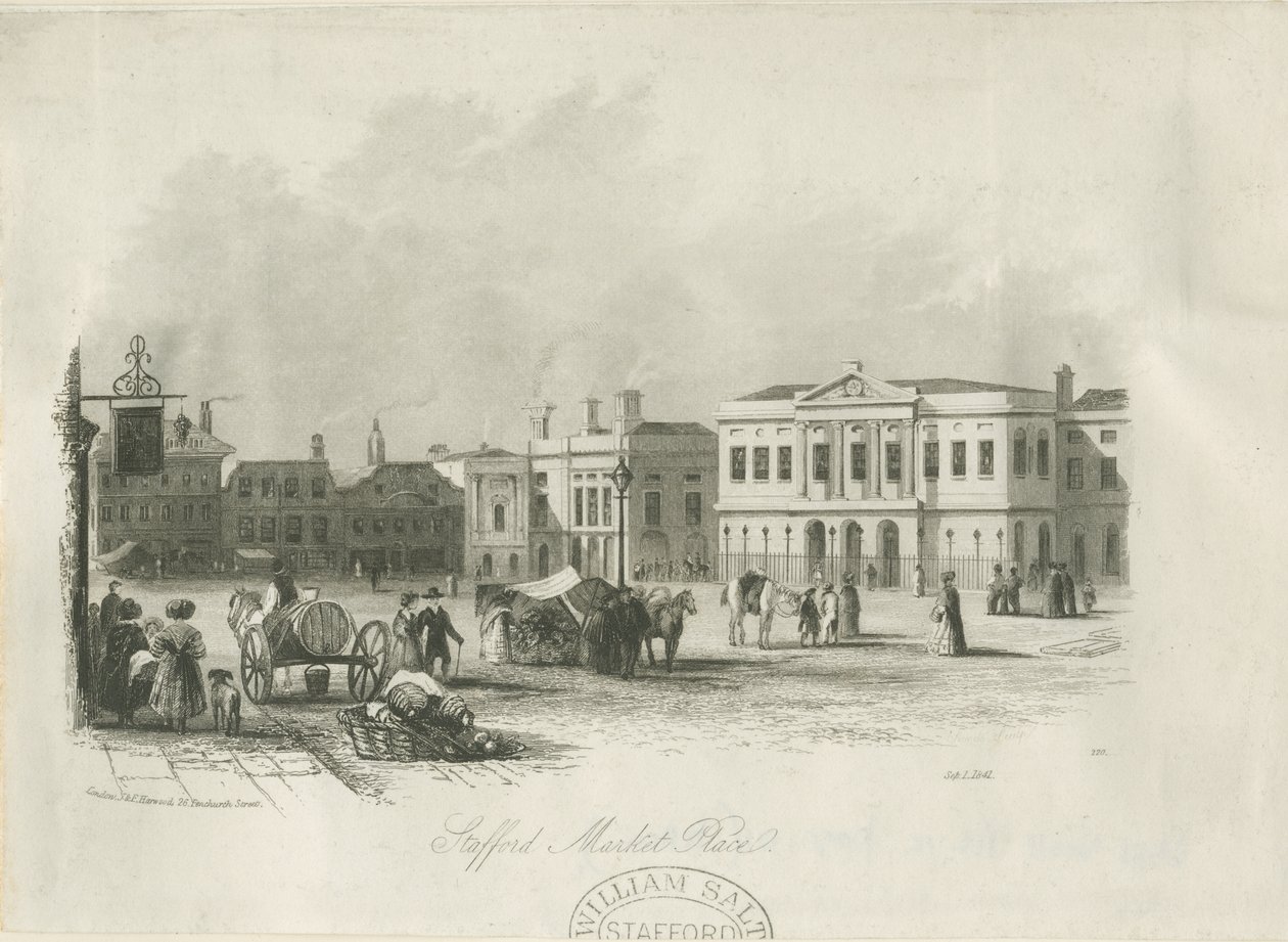 Stafford - Piazza del Mercato: incisione, c.1841 da Unbekannt