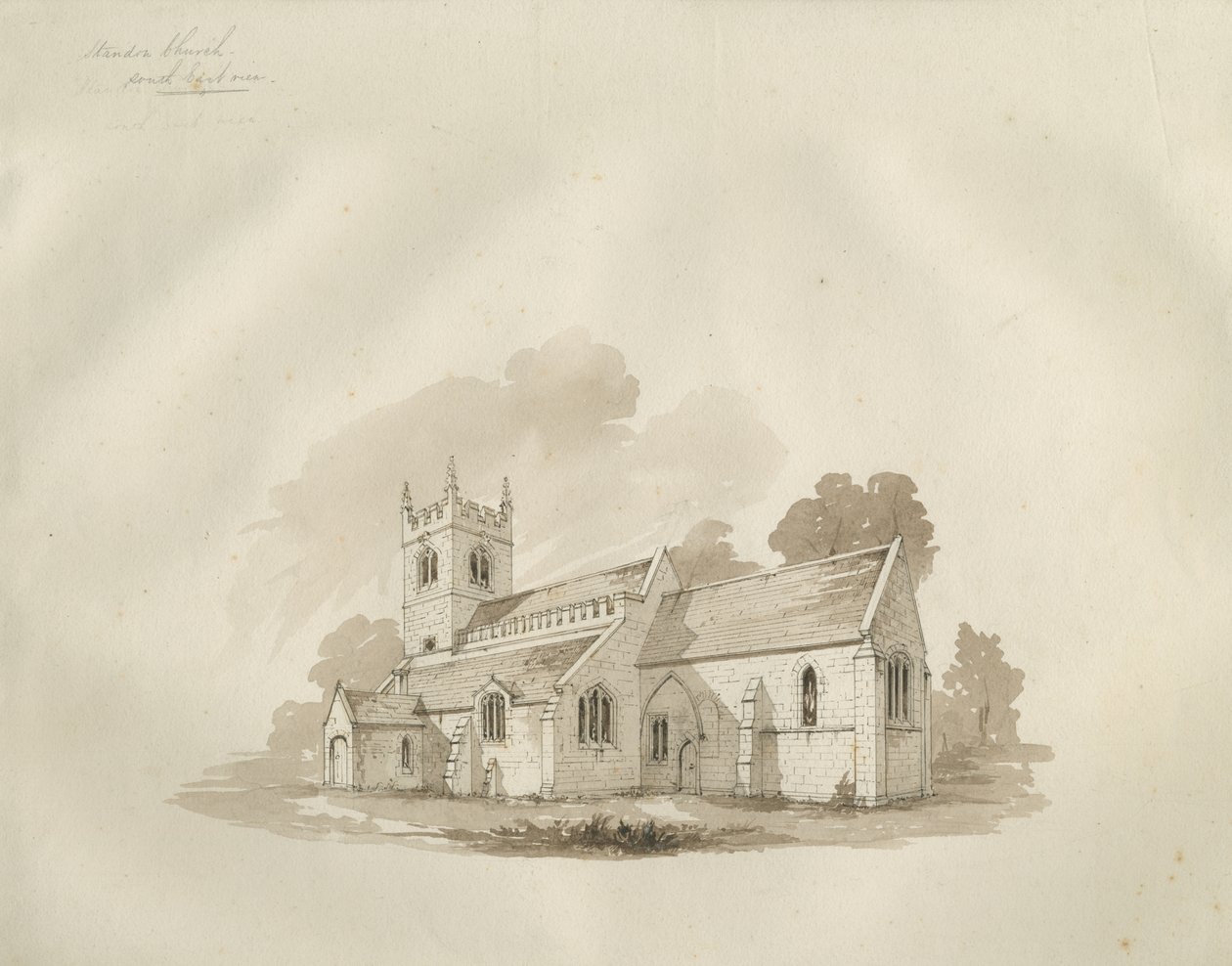 Standon Church: disegno a penna e inchiostro, nd [?metà 19° sec] da Unbekannt