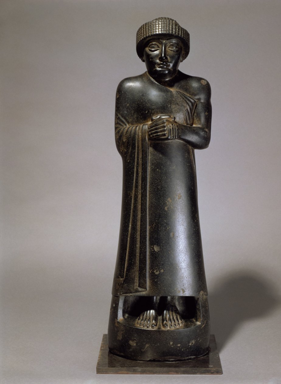 Statua di Gudea, Principe di Lagash, neo-sumerica, da Telloh, antica Girsu, c.2130 a.C. (diorite) da Unbekannt