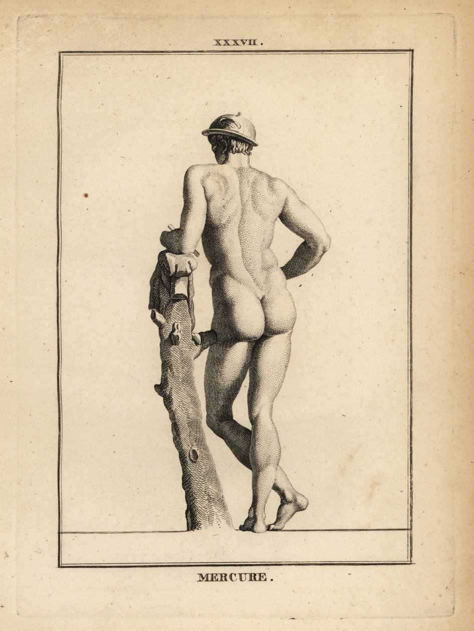 Statua di Mercurio, dio romano del commercio e della comunicazione, con cappello alato petaso e pelle di capra da Unbekannt