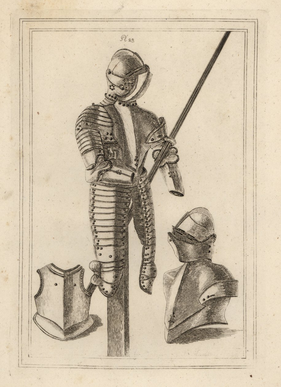 Armatura da giostra con grande guardia e appoggio per lancia dalla Torre di Londra 1, elmo e grande guardia 2, pettorale di una corazza 3 da Unbekannt