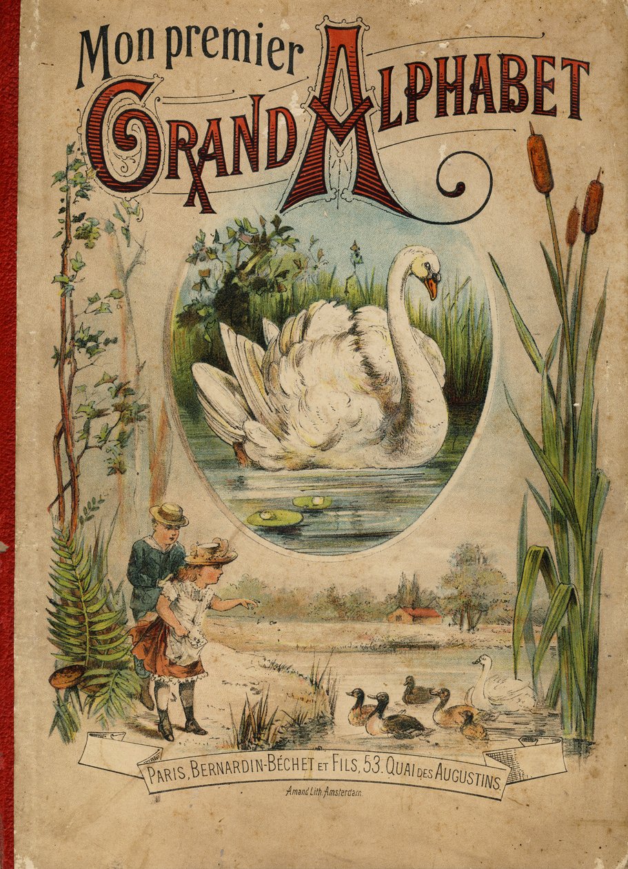Cigno. Copertina del libro "Mon premier Grand Alphabet". Edizione Bernardin-Bechet, Parigi, circa 1890. Illustrazioni di A. des Lilleuls. Nessuna pagina, 46 pagine. Dim: 31x22cm da Unbekannt