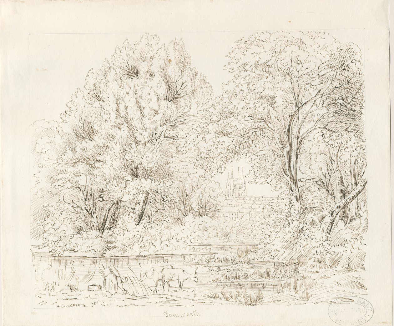 Tamworth - Vista rurale (disegno a inchiostro, XIX secolo) da Unbekannt