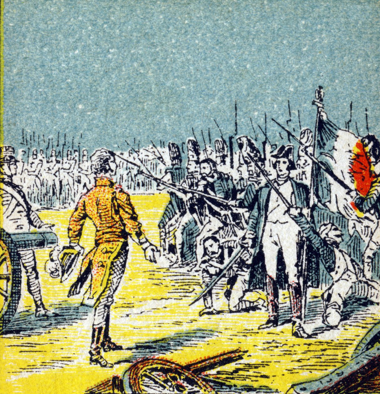 I Cento Giorni: Sconfitta di Napoleone I Bonaparte a Waterloo nel 1815. Incisione in "Histoire de France". Serie di immagini pubblicitarie pubblicate per conto di Louit, 24 rue d