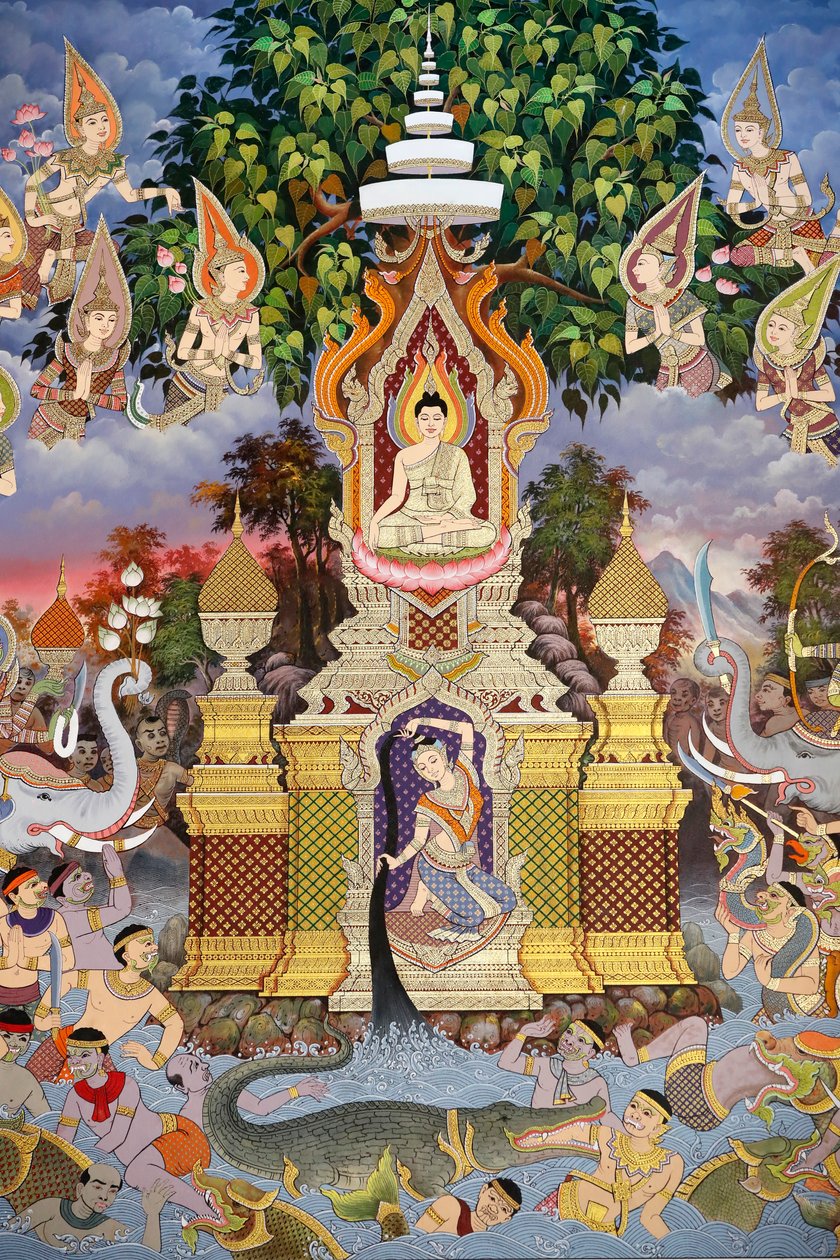 La Vita del Buddha, Affresco murale, Monastero Wat Maniratanaram, Phnom Penh, 2022 da Unbekannter Künstler