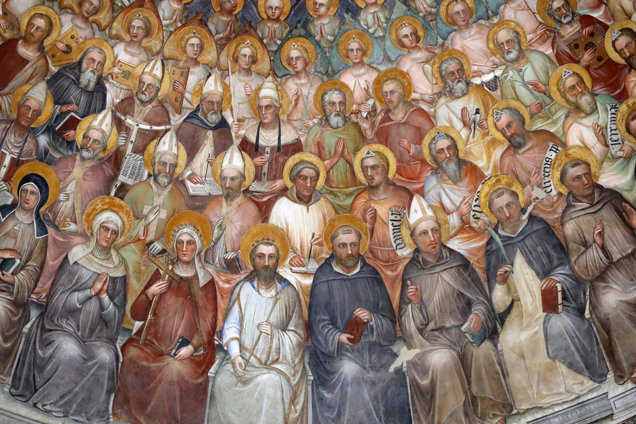 Battistero di Padova. Affreschi del soffitto del XIV secolo di Giusto de Menabuoi. Il Paradiso. Cristo benedicente con patriarchi, profeti e santi. Dettaglio. Padova, Italia. da Unbekannt