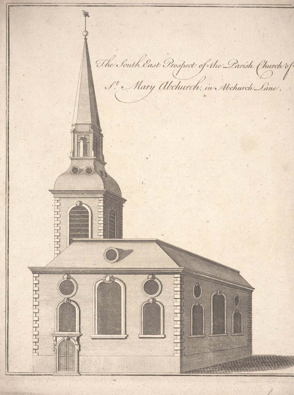 La prospettiva sud-est della chiesa parrocchiale di St. Mary Abchurch, in Abchurch Lane da Unbekannter Künstler