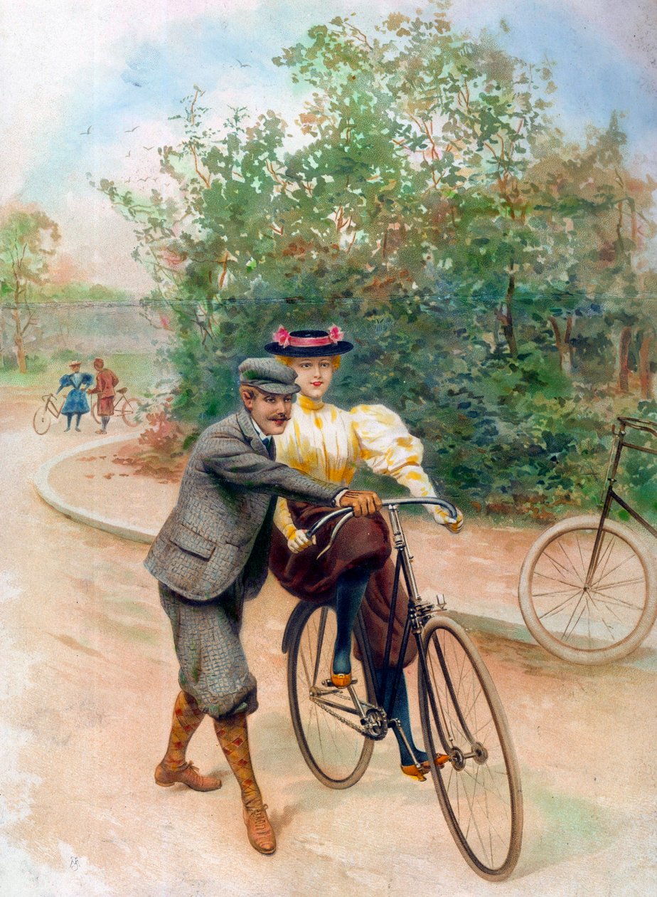 La lezione di bicicletta, inizio del XX secolo da Unbekannter Künstler