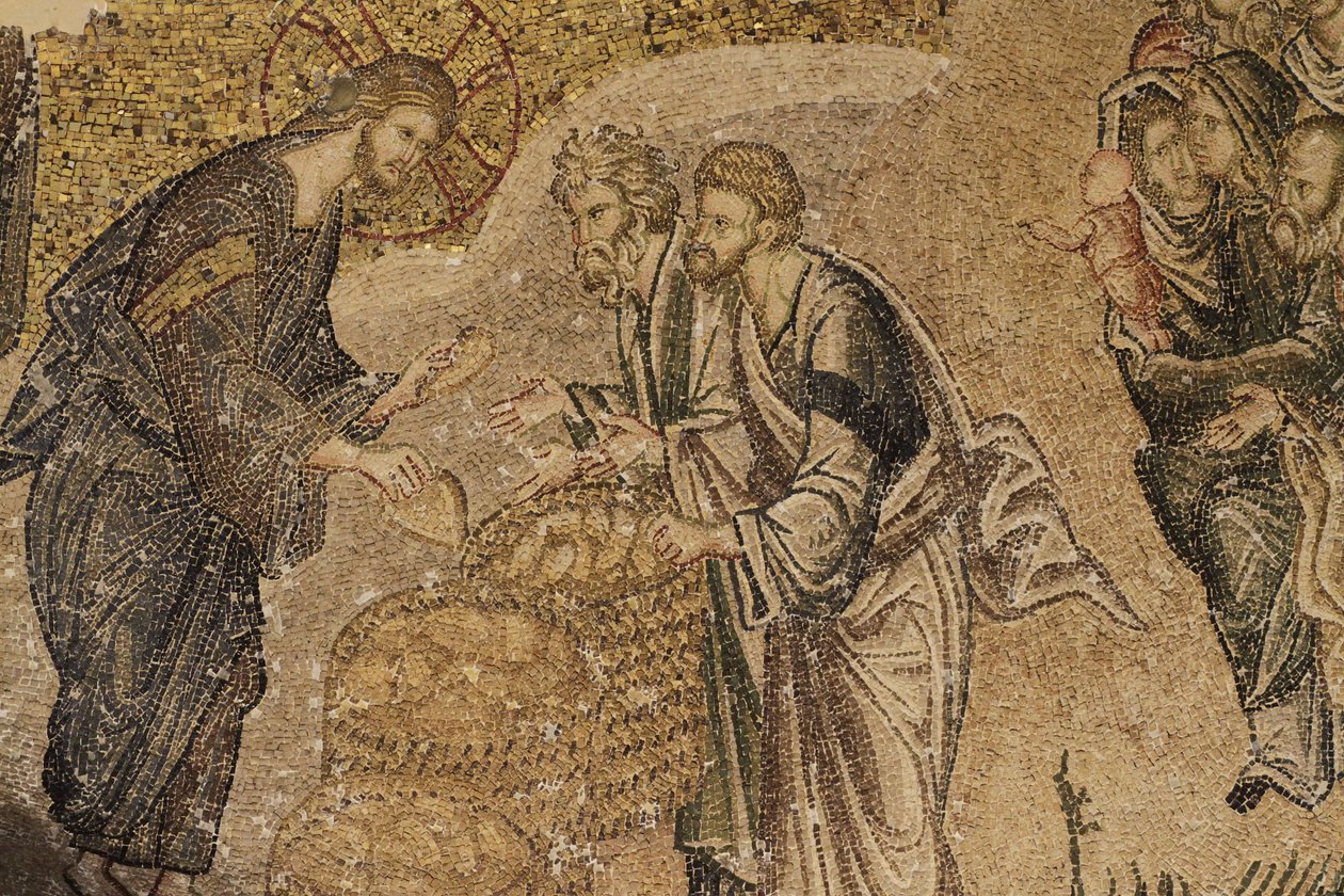 La moltiplicazione dei pani, Mosaico, Museo della chiesa di Chora da Unbekannt