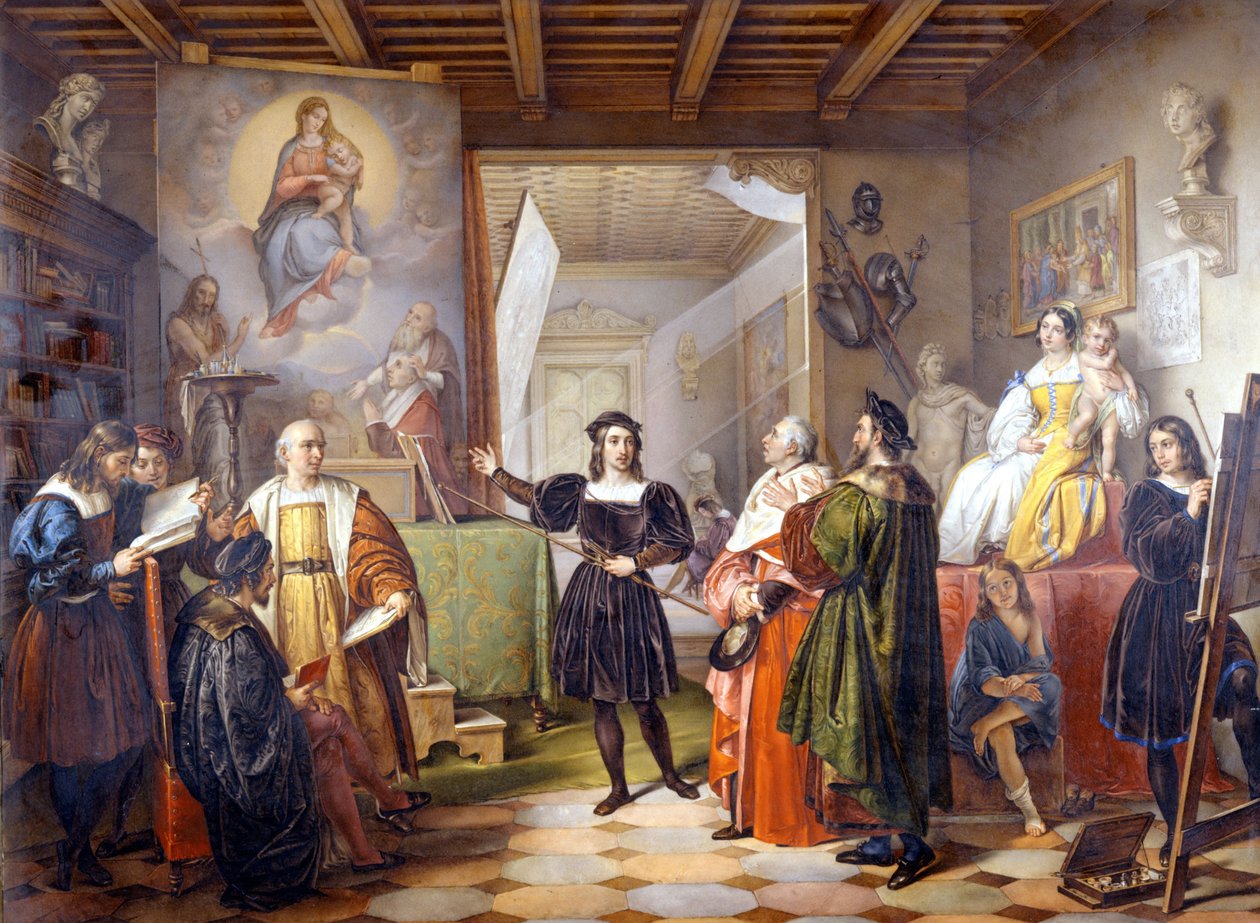 Il pittore Raffaello (Raffaello Sanzio 1483 - 1520) nel suo studio. da Unbekannter Künstler