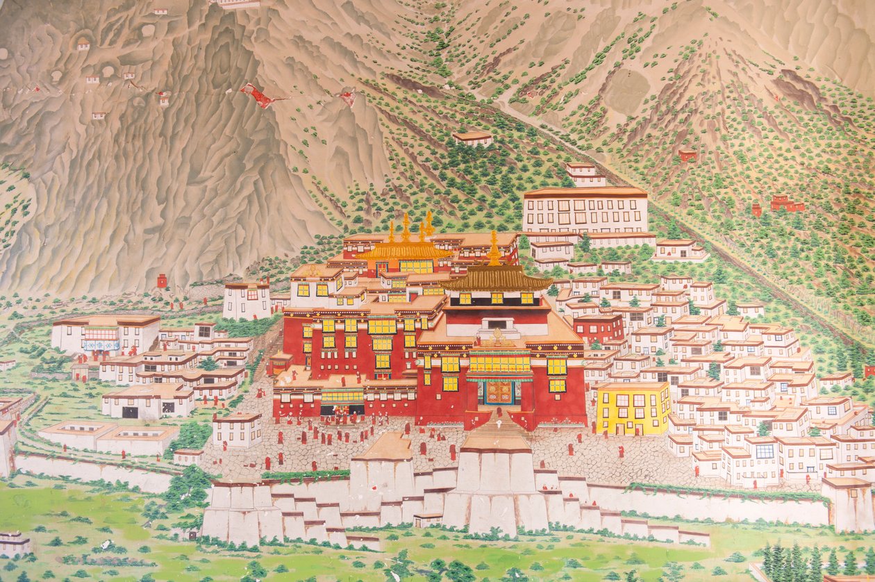 Buddismo tibetano; monastero principale della linea Karma Kagyu; Tsurphu in Tibet; murale all
