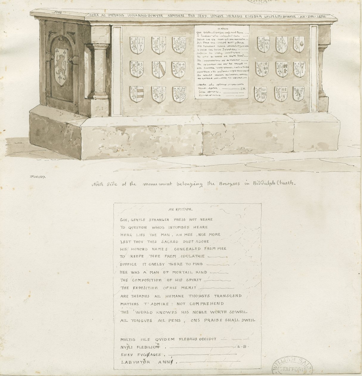 Tomba nella Chiesa di Biddulph - "William Bowyer": disegno a seppia, 1837 da Unbekannt