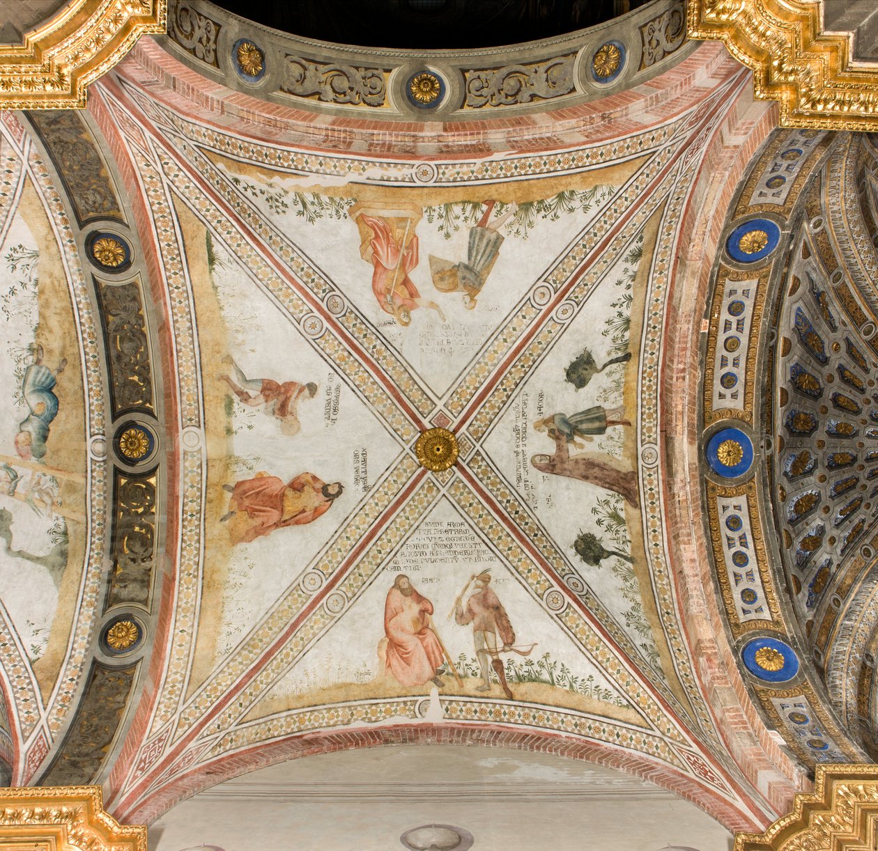 Transetto sud, terza campata ovest, Isacco chiede a Esaù di portargli selvaggina, Rebecca veste Giacobbe con i vestiti di Esaù, Giacobbe scambiato per Esaù dà cibo a Isacco, Esaù ritorna con la selvaggina, Cattedrale di Santa Maria Assunta, Duomo, Cremona, da Unbekannt