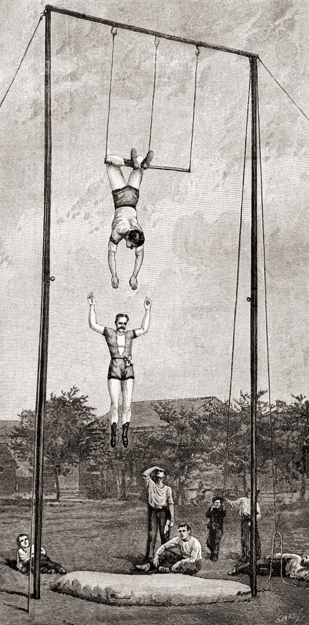 Artisti del trapezio nel XIX secolo, da The Century Magazine, pubblicato nel 1887 (incisione) da Unbekannt